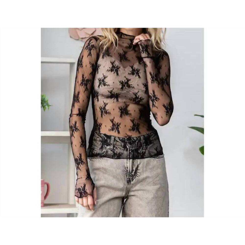 NEW VEVERET sheer elegance lace top in black